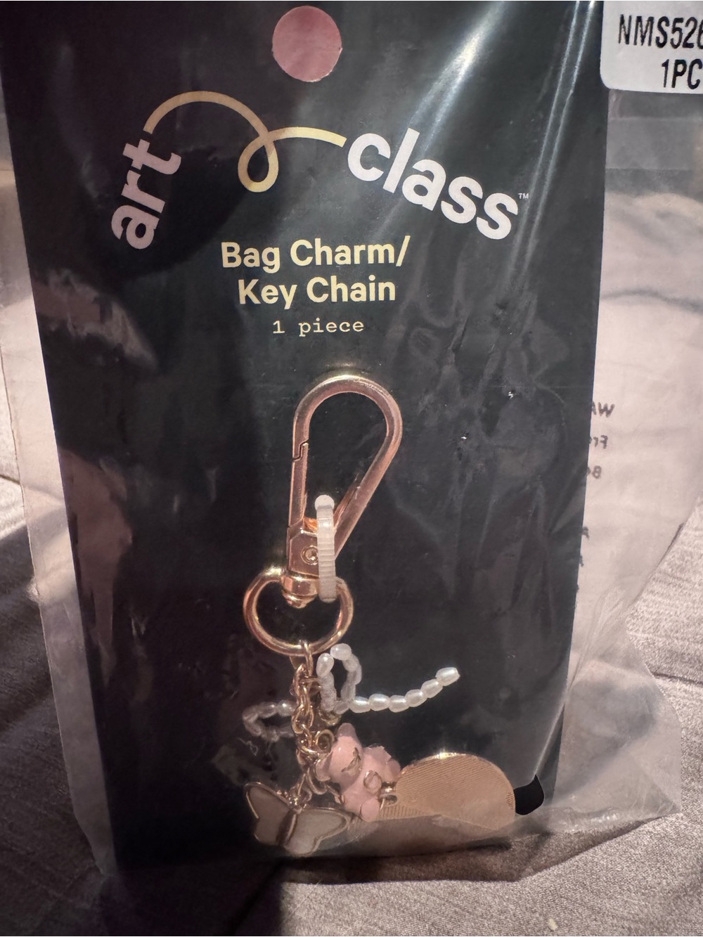 art class Gold-Tone Keychain with Pink Flower, White Butterfly & Pearl Accents - Picture 4 of 5